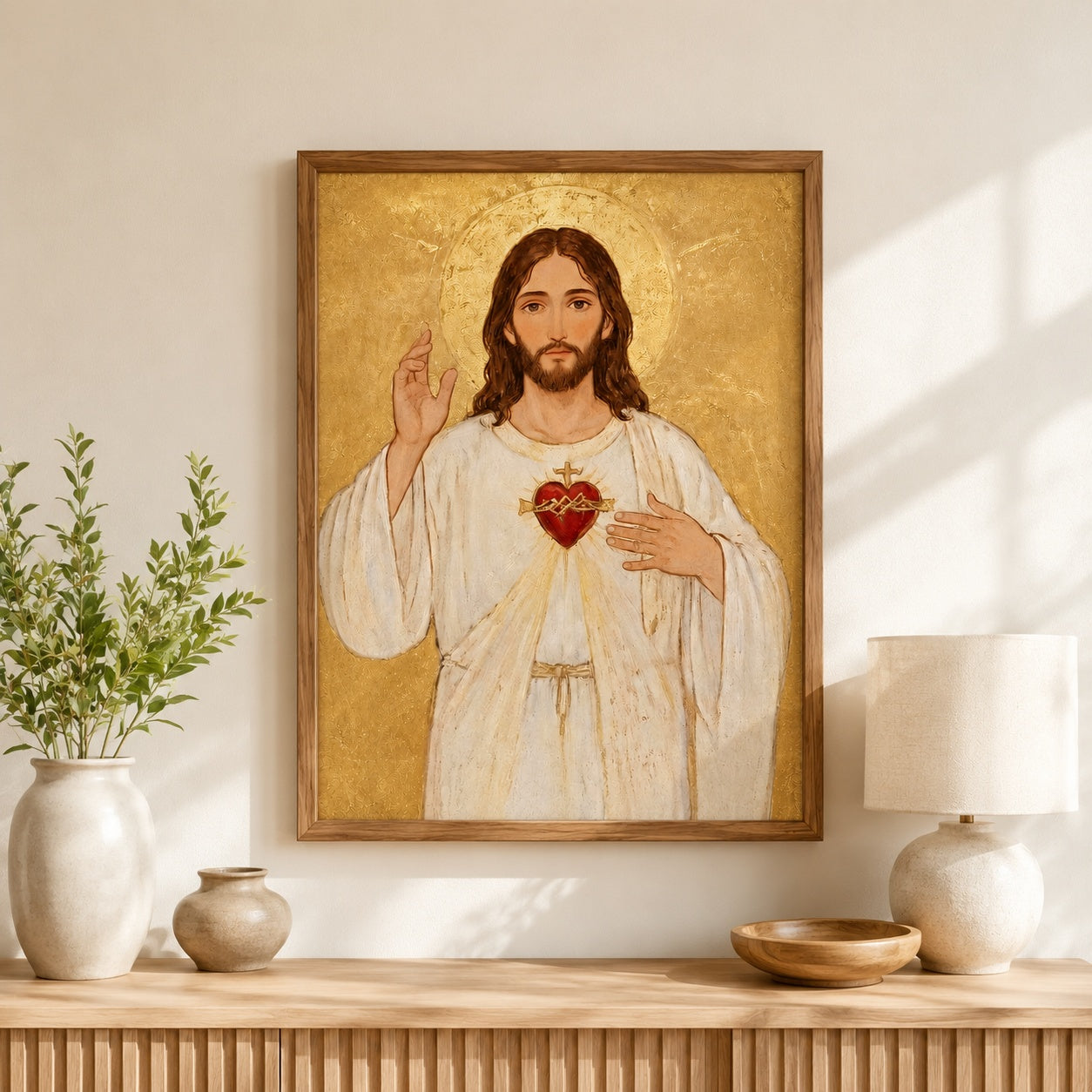 Sacred Heart of Jesus Poster, Catholic Portrait Print, Divine Mercy Christian Poster, Christian Religious Artwork for Prayer Room and Living Room PTSETA17
