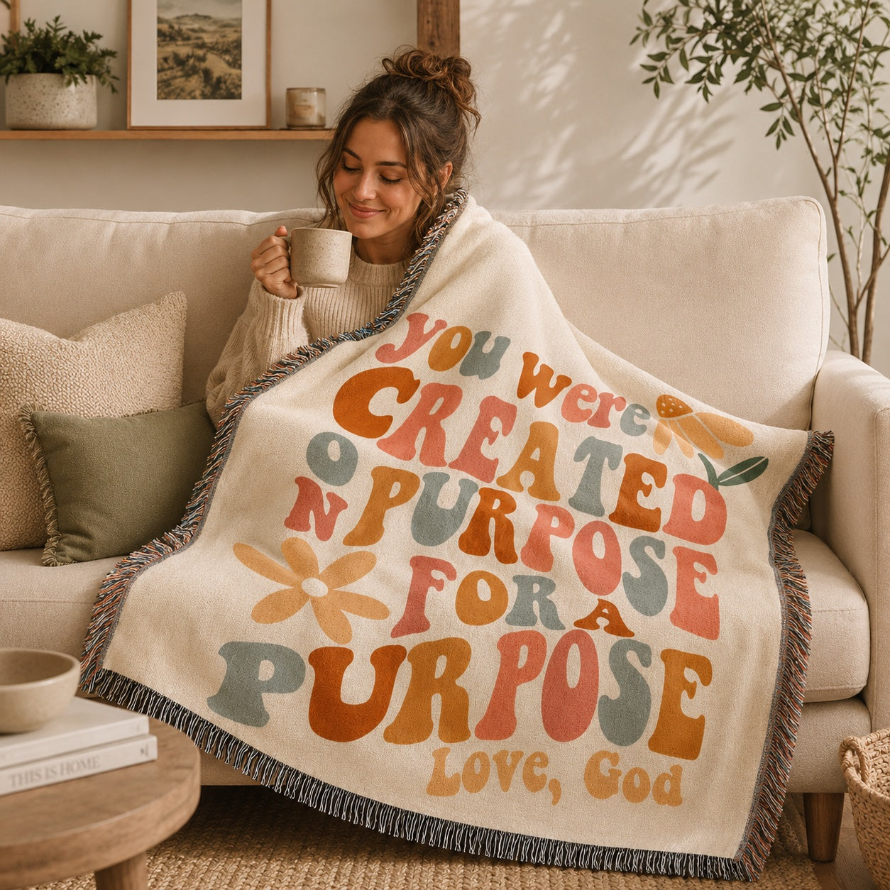 You Were Created On Purpose For A Purpose Christian Woven Blanket – Inspirational Faith Throw Blanket – Religious Gift WBLAF18