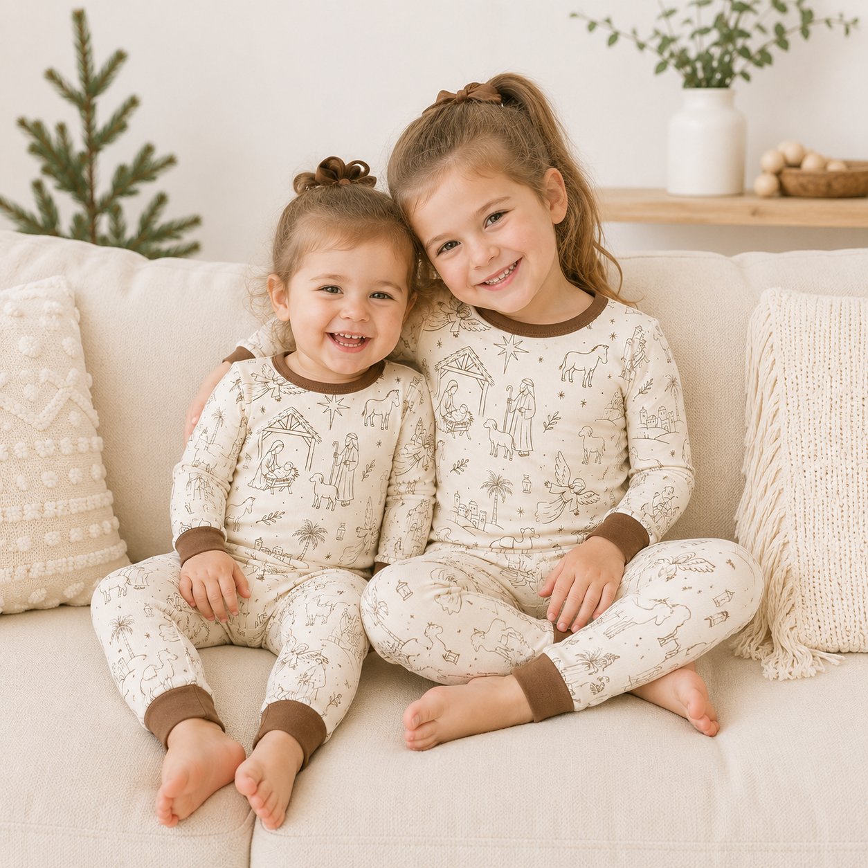 Good Shepherd Bamboo Baby Kids Pajamas Set, Jesus and Lamb Christian PJs, Green Religious Toddler Sleepwear, Faith Gift BBPJSS16