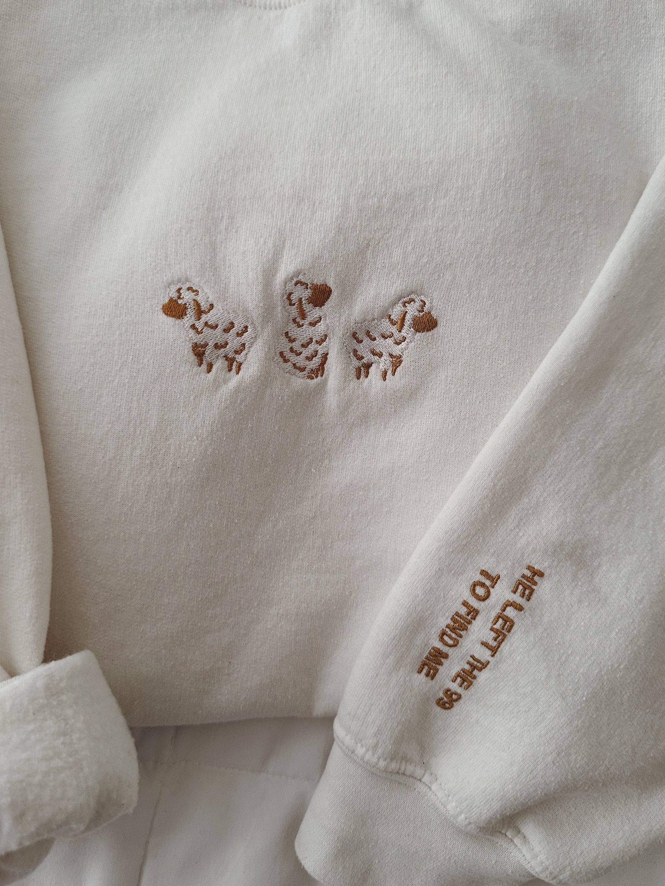 Embroidered 'Lost Sheep' Sweatshirt, Jesus Leaves the 99, The Lord is My Shepherd Crewneck, Psalm 23, Christian Clothing, Bible Verse Sweatshirt, Spiritual Crewneck, Christian Gift, Embroidered Sweater