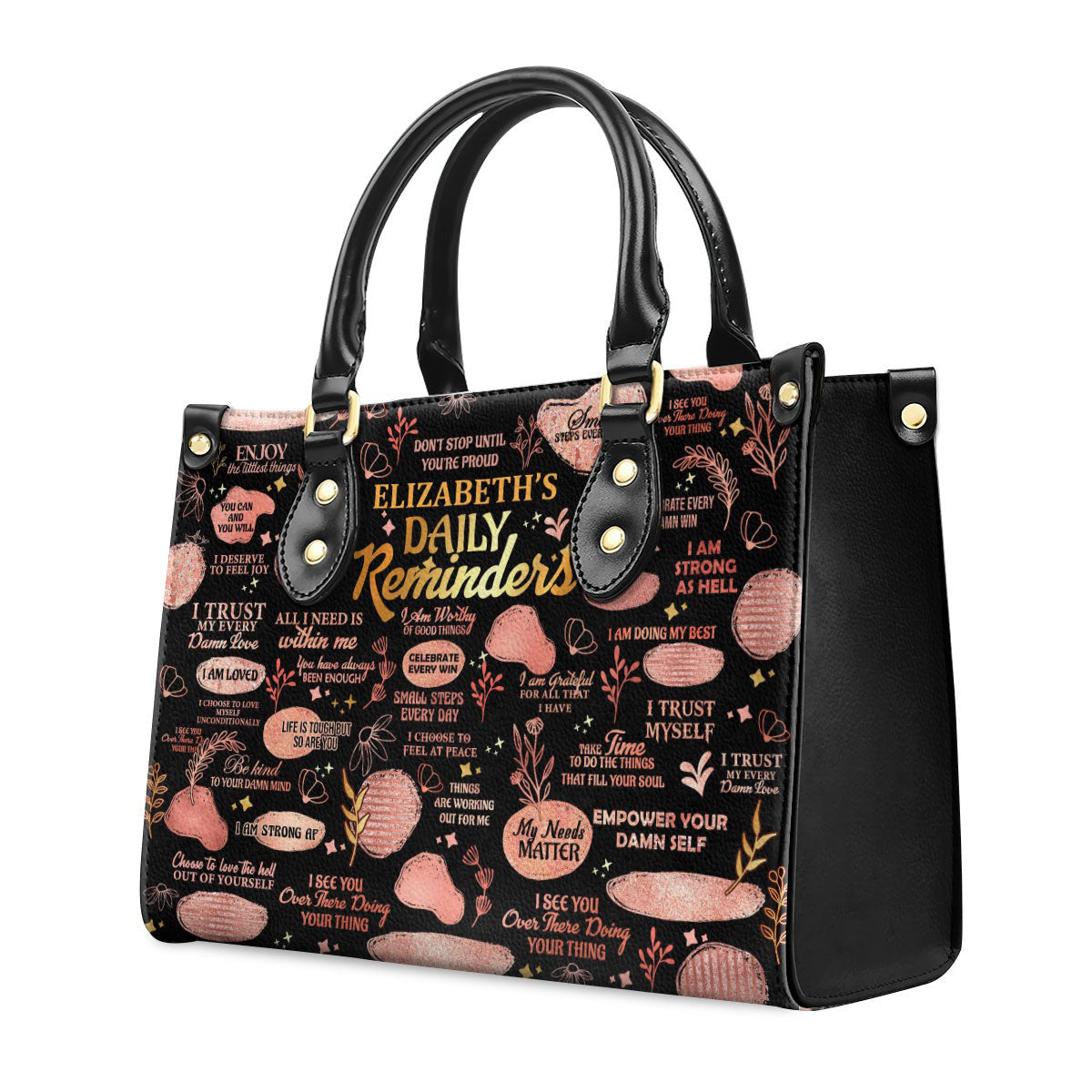 Personalized Daily Reminder Leather Handbag, Custom Name Inspirational Affirmation Purse, Motivational Quote Tote for Women BLAF31