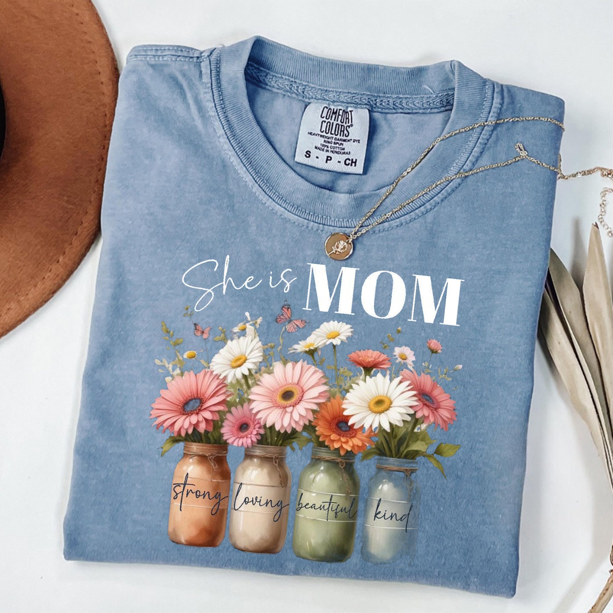 Comfort Colors® She Is Mom Shirt, Floral Mama Shirt, Christian Mom Shirt, Bible Verse Mom Shirt, Wildflower Mama Shirt, Mothers Day Shirt