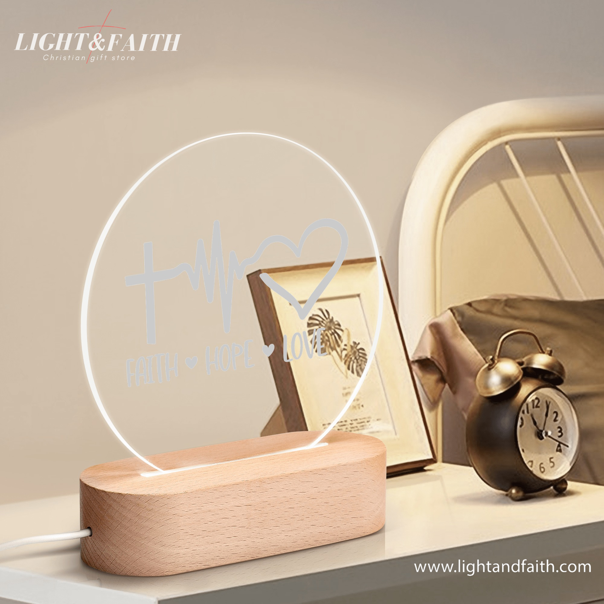 Faith - Hope - Love LED Light, Christian Bible Verse Lamp, Inspirational Acrylic Night Light, Religious Home Decor, Faith Gift for Believers. NLLAF18