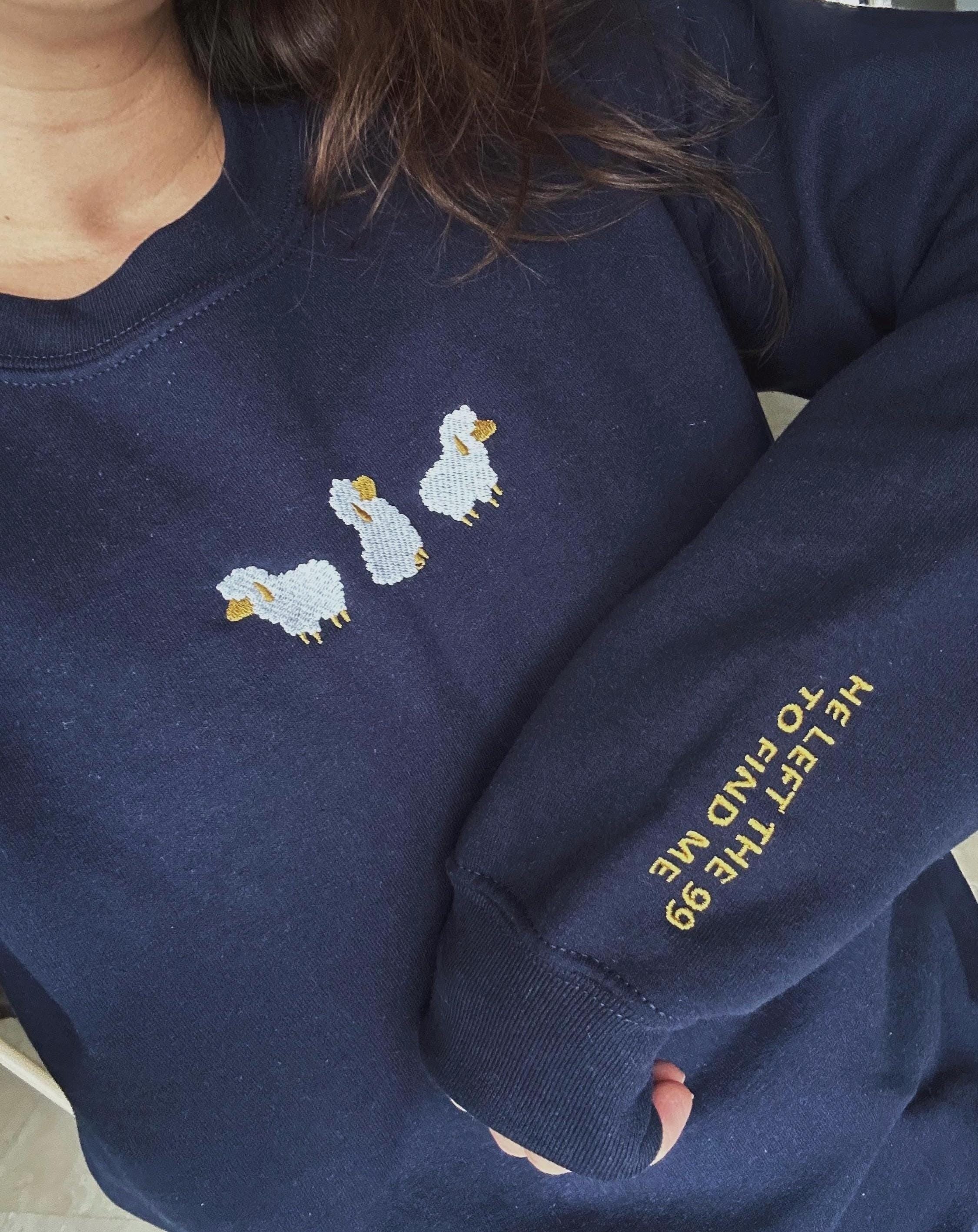 Embroidered 'Lost Sheep' Sweatshirt, Jesus Leaves the 99, The Lord is My Shepherd Crewneck, Psalm 23, Christian Clothing, Bible Verse Sweatshirt, Spiritual Crewneck, Christian Gift, Embroidered Sweater