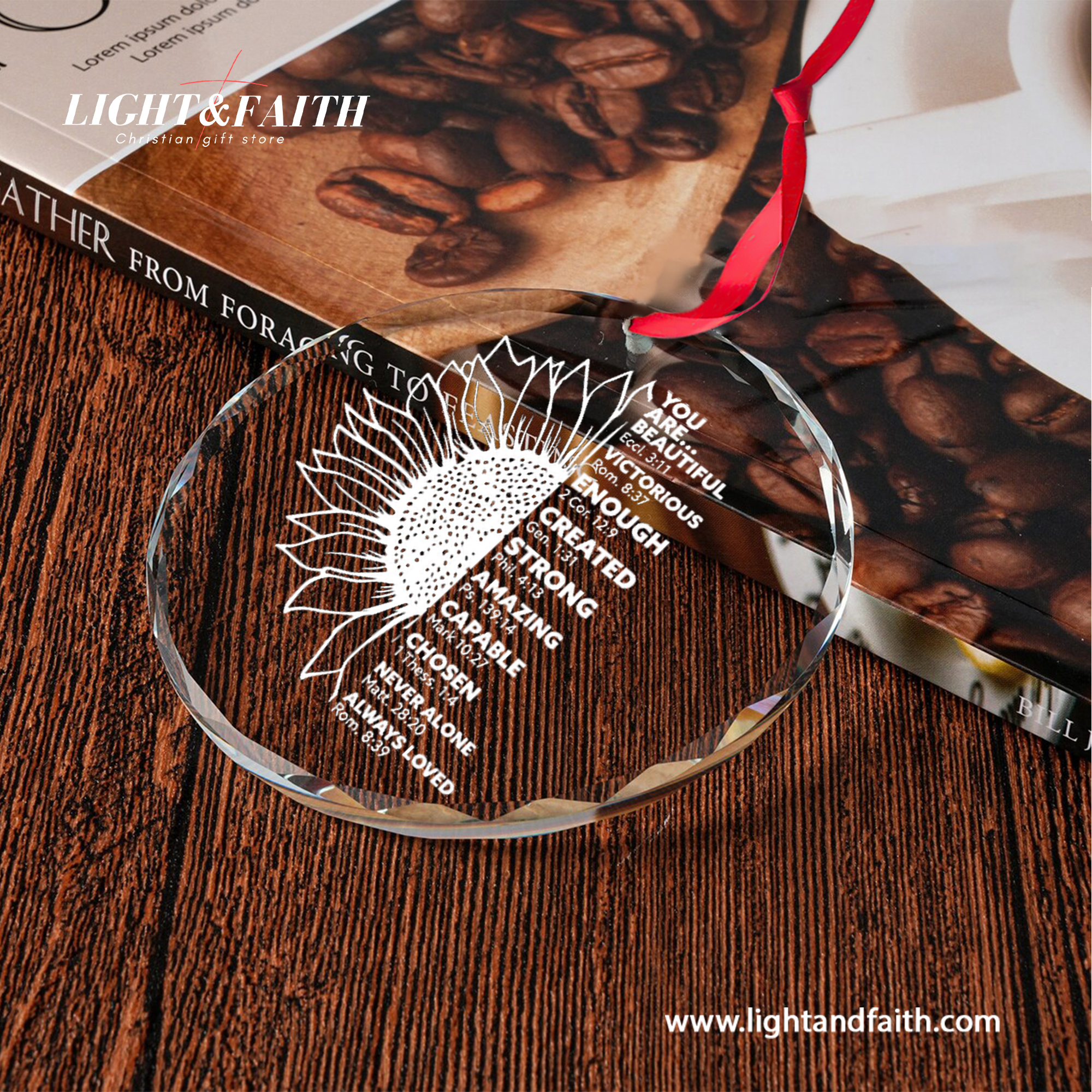 You Are Enough Glass Ornament, Christian Scripture Ornament, Faith Sunflower Design, Religious Inspirational Gift, Bible Verse Christmas Decoration DCLAF67