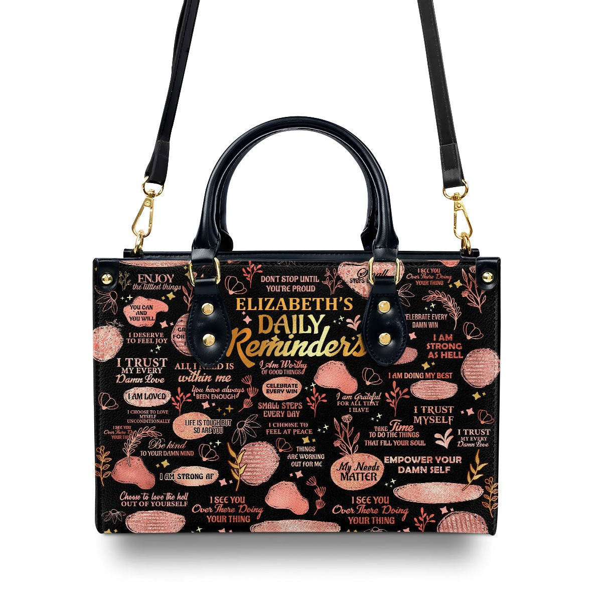 Personalized Daily Reminder Leather Handbag, Custom Name Inspirational Affirmation Purse, Motivational Quote Tote for Women BLAF31
