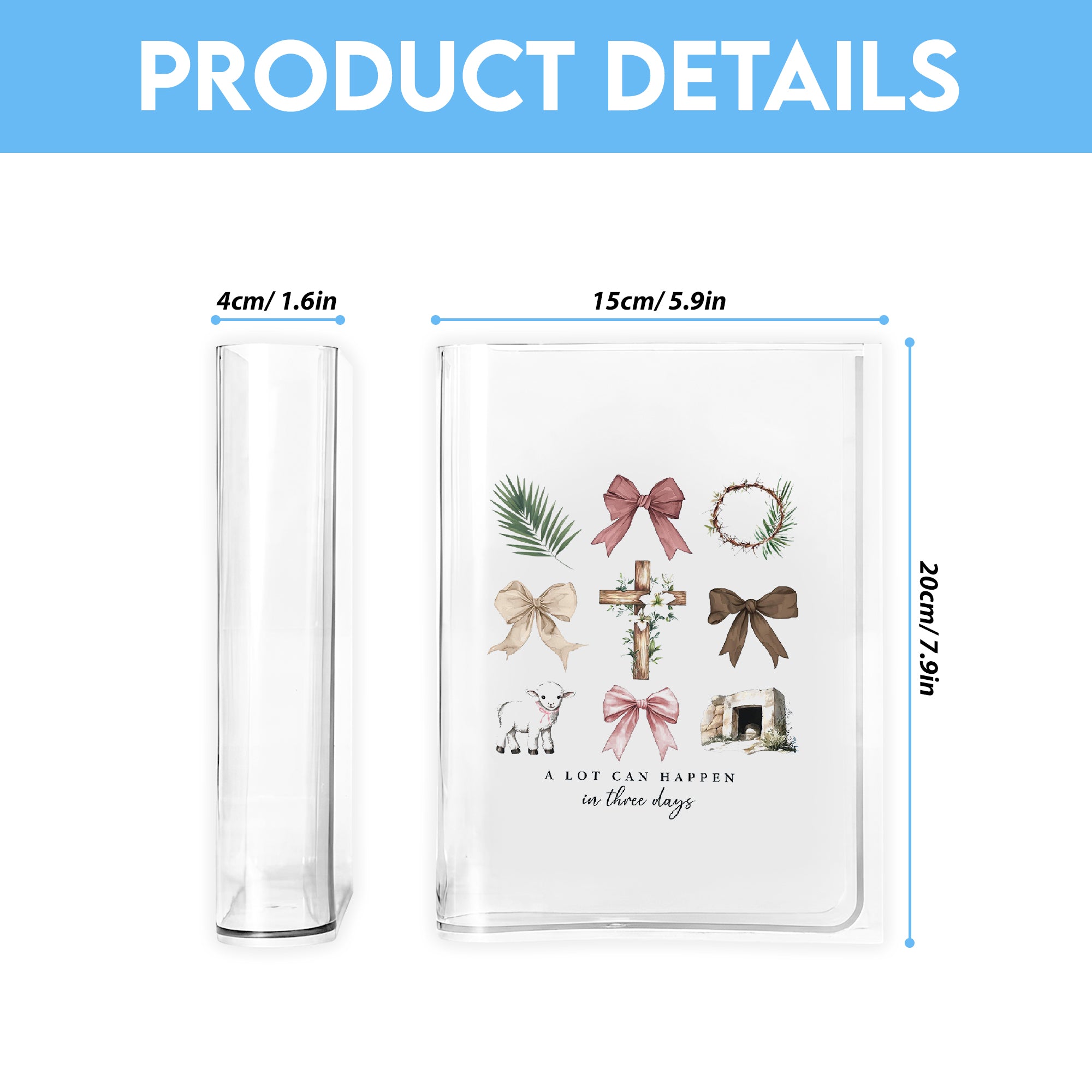 Christian Easter Book Vase, A lot can happen in 3 days, Coquette Trendy bow Book Vase, Christian Book Vase, Faith Book Vase, Bible Verse Book Shaped Flower Vase