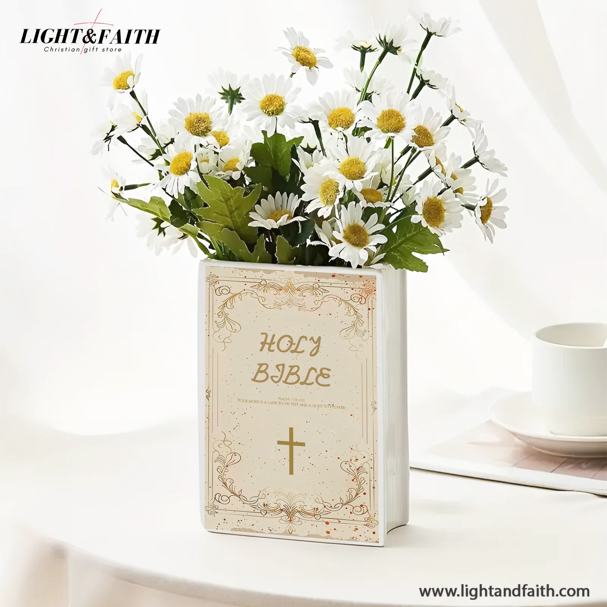 Personalized Ceramic Book Vase, Gold Cross Design with Scripture, Christian Gift for Her, Chistmas Gift CBLAF19