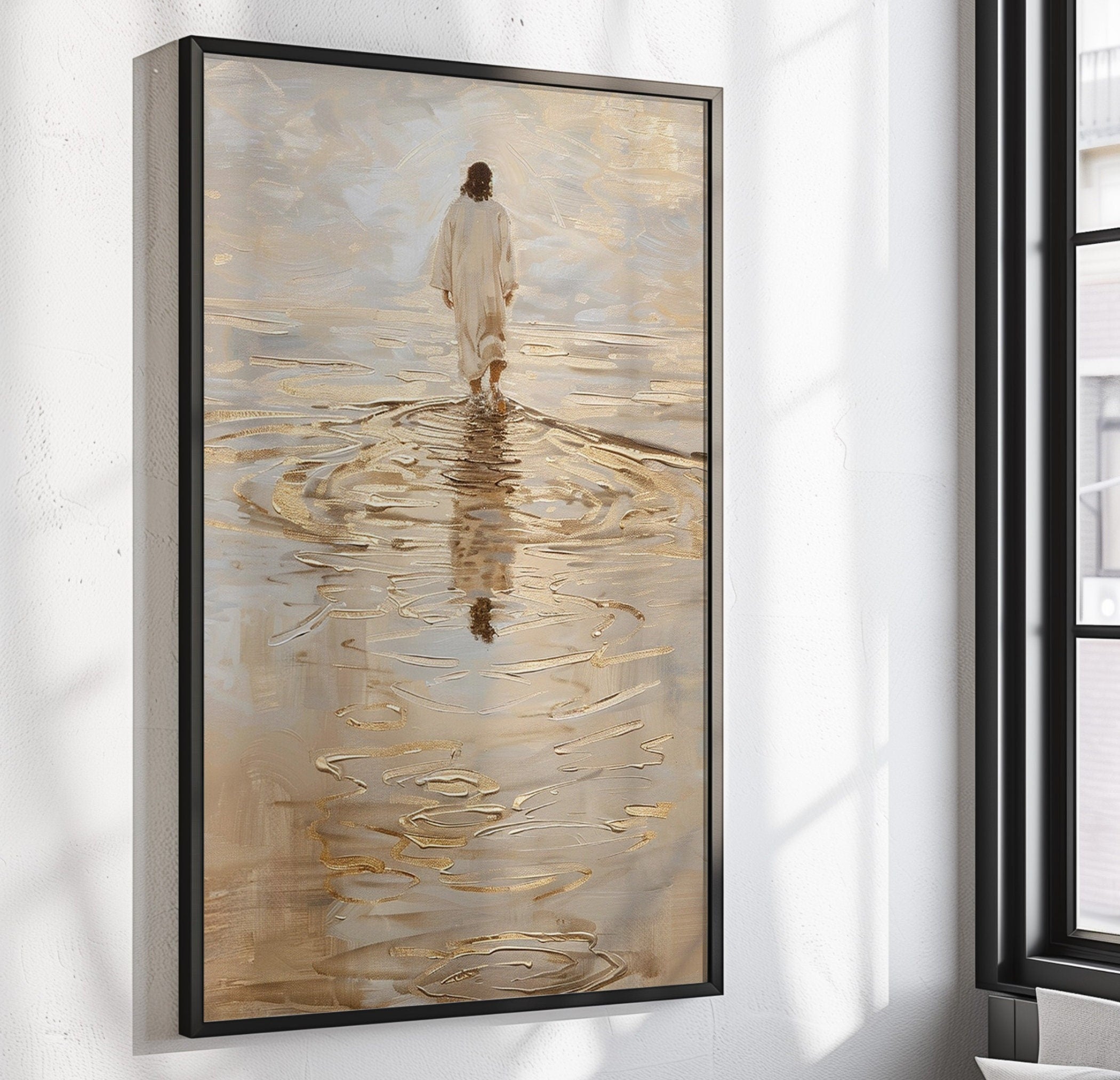 Jesus Christ Walking on Water Poster, I Will Walk With Christ Poster, Bible Verse Wall Art Picture of Christ, Bible Art Poster