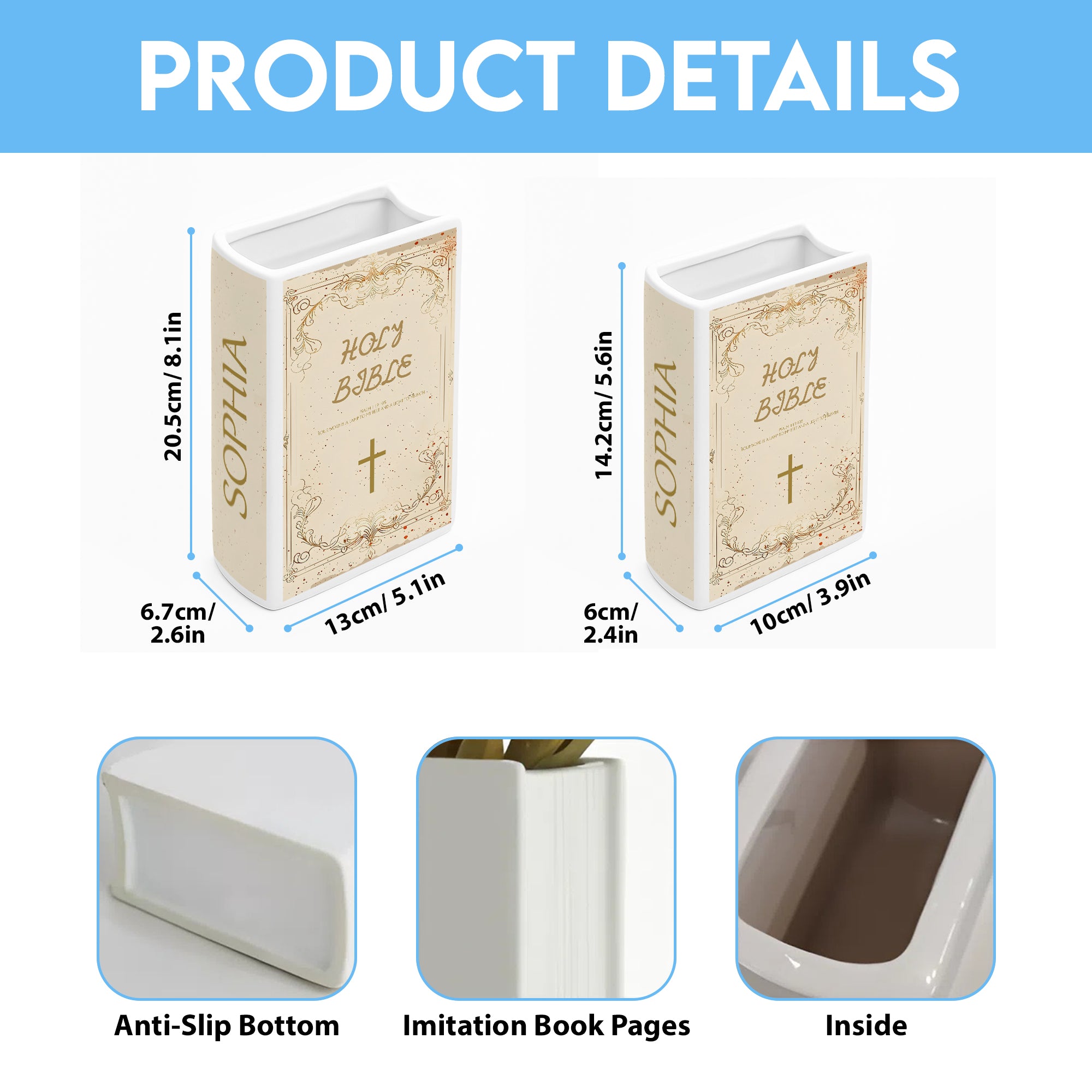 Personalized Ceramic Book Vase, Gold Cross Design with Scripture, Christian Gift for Her, Chistmas Gift CBLAF19