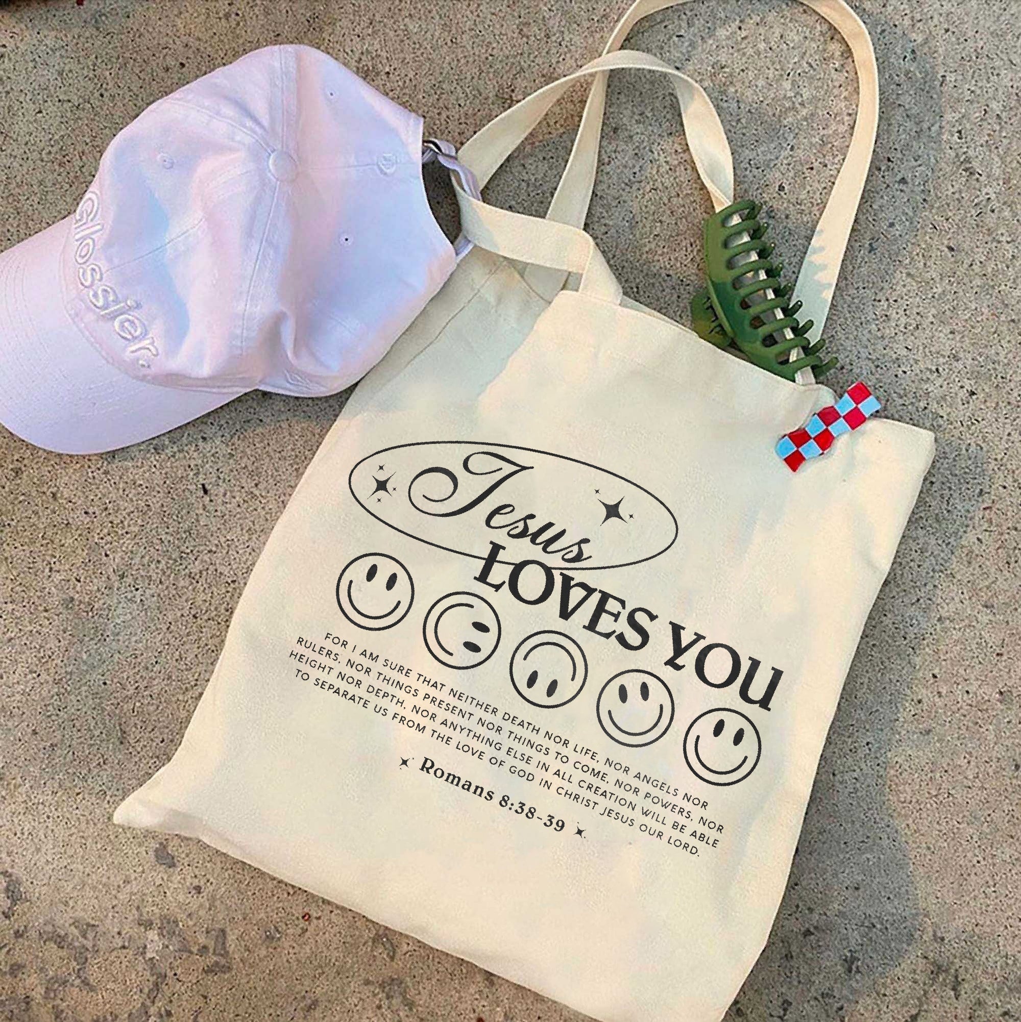 Jesus Loves You Christian Tote Bag, Christian Merch Catholic Bible Verse Bag, Christian Bag, God Tote Bag, Jesus Tote Bag, Christian Gift TBLAF20