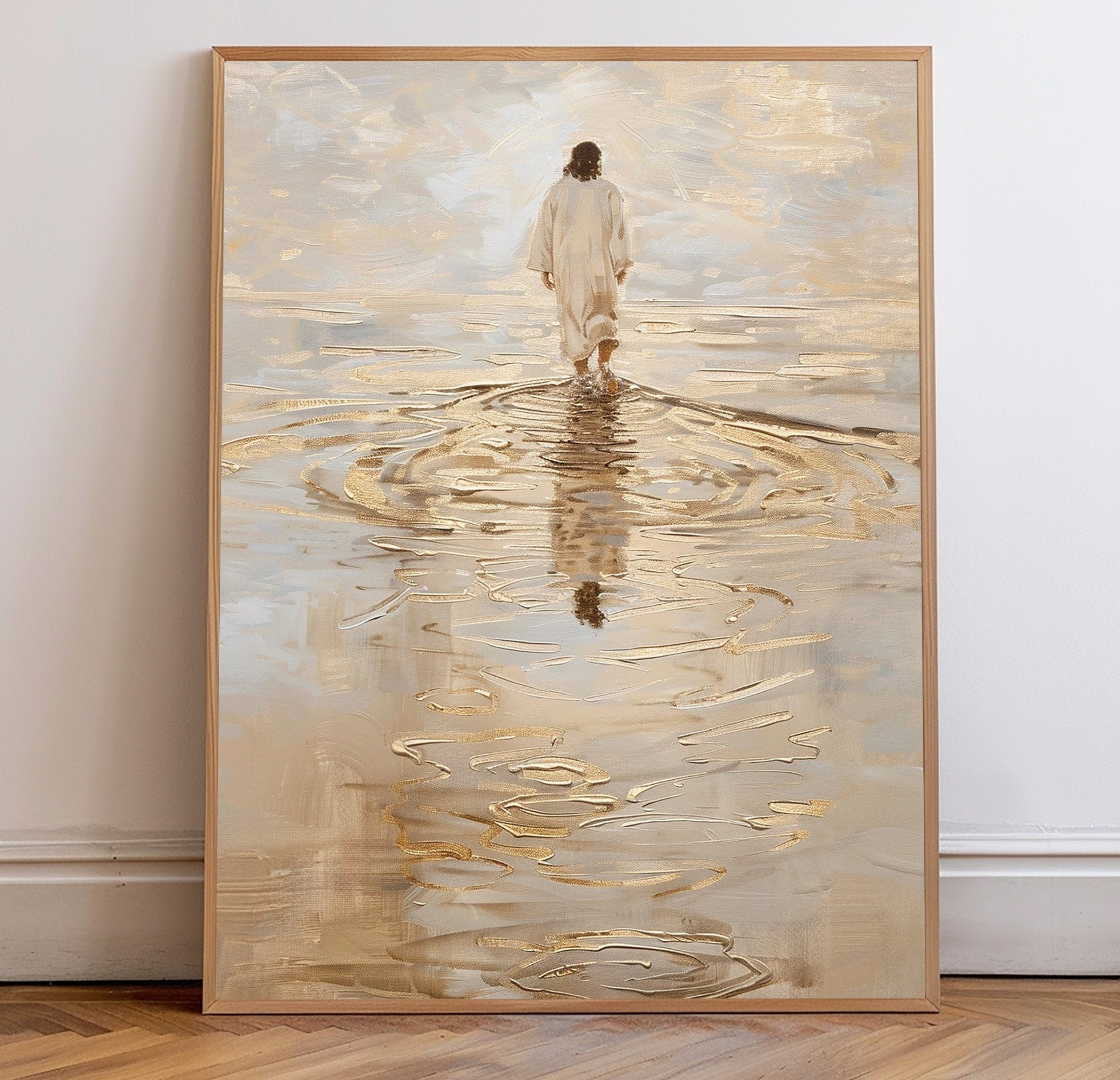 Jesus Christ Walking on Water Poster, I Will Walk With Christ Poster, Bible Verse Wall Art Picture of Christ, Bible Art Poster
