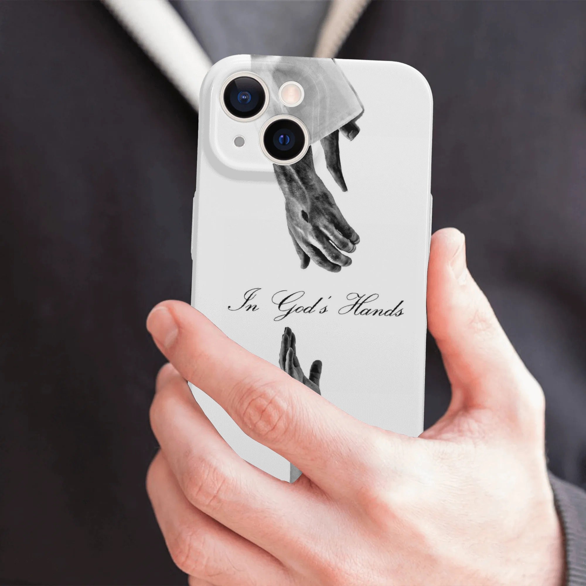 In God’s Hands Phone Case, Christian iPhone Case, Faith Trust Design Cover, Minimal Black White Christian Art, Religious Gift PCLAF79