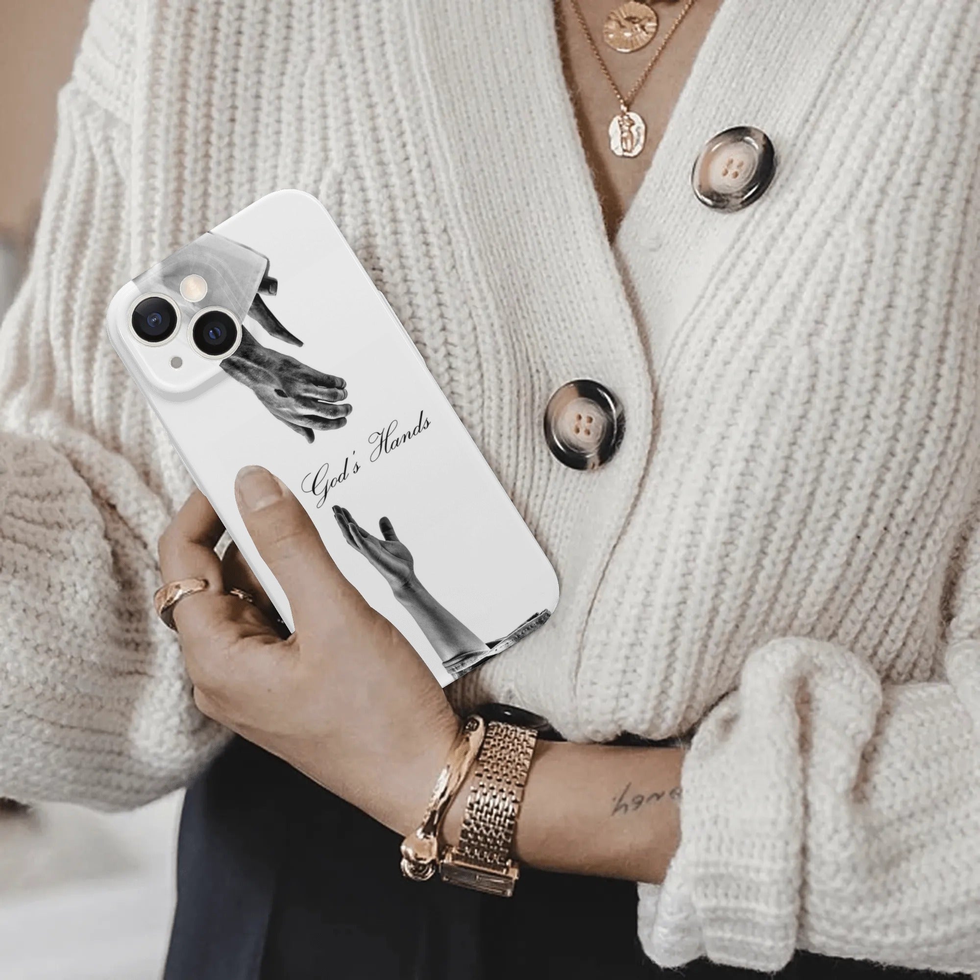 In God’s Hands Phone Case, Christian iPhone Case, Faith Trust Design Cover, Minimal Black White Christian Art, Religious Gift PCLAF79