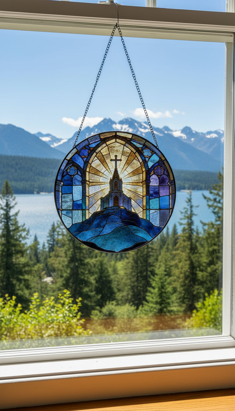 Church Stained Glass Suncatcher, Christian Window Hanging, Chapel Sun Catcher, Religious Home Decor, Faith Gift, Spiritual Window Art SCLAF28