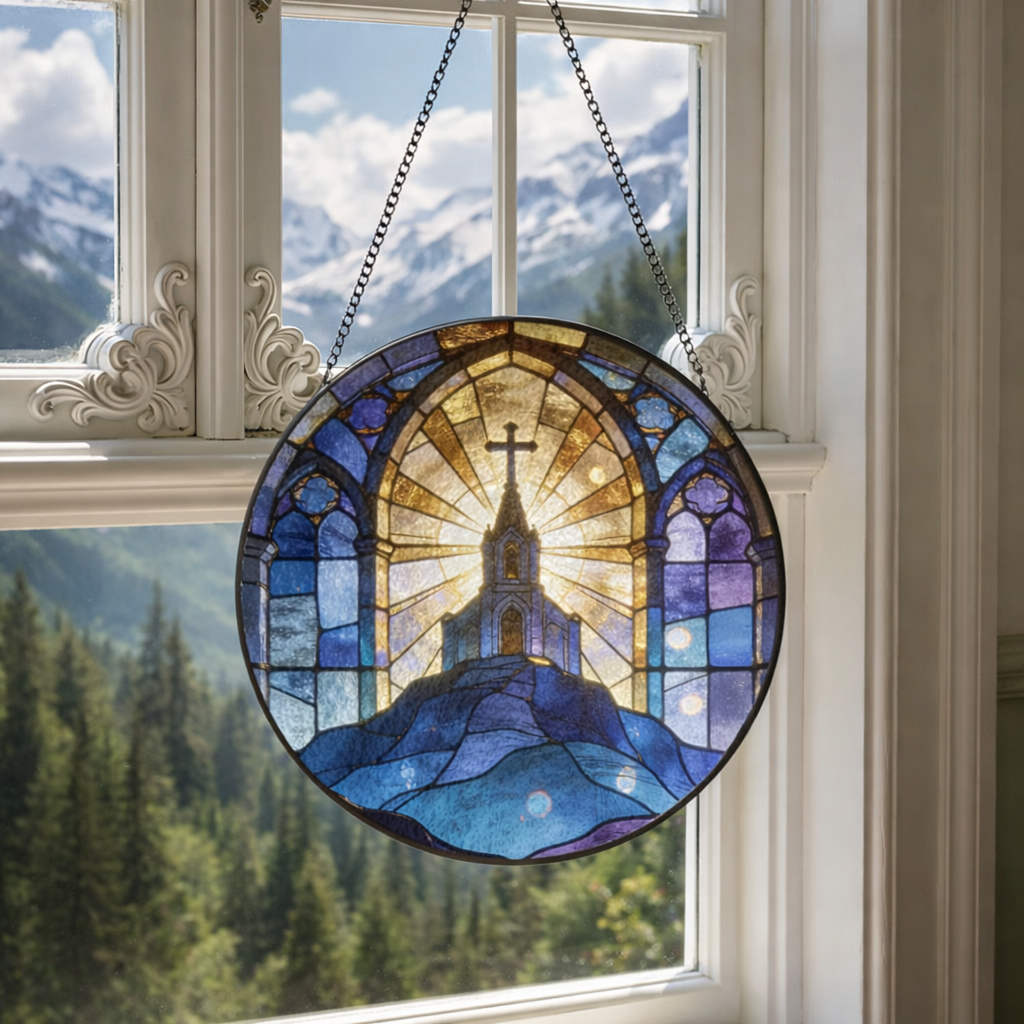 Church Stained Glass Suncatcher, Christian Window Hanging, Chapel Sun Catcher, Religious Home Decor, Faith Gift, Spiritual Window Art SCLAF28