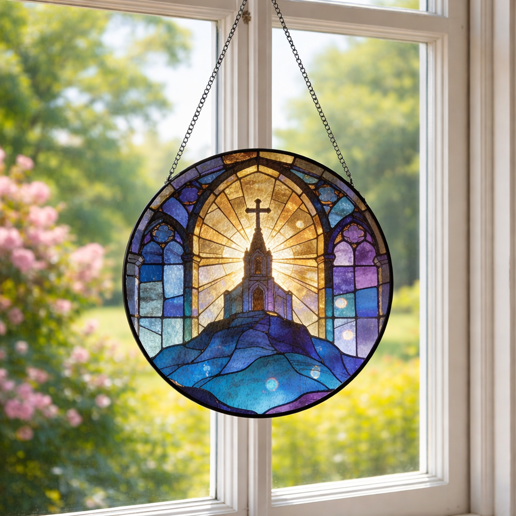 Church Stained Glass Suncatcher, Christian Window Hanging, Chapel Sun Catcher, Religious Home Decor, Faith Gift, Spiritual Window Art SCLAF28