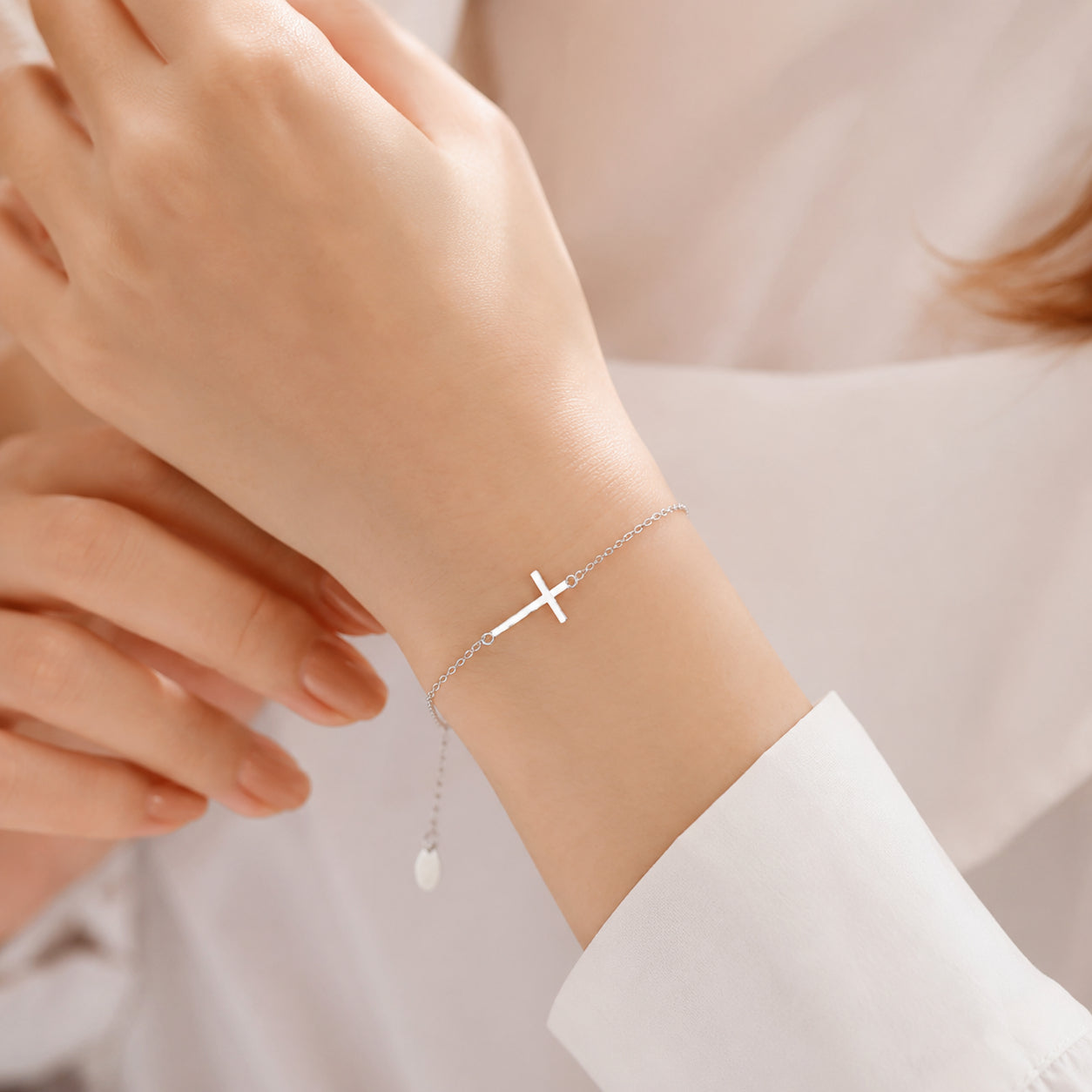 Minimalist Silver Cross Bracelet for Women, Adjustable Christian Bracelet, Catholic Faith Jewelry, Elegant Religious Gift, Delicate Cross Wrist Bracelet
