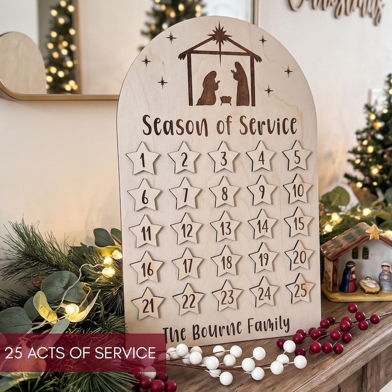 Wooden Random Acts of Kindness Advent Calendar, Season of Service Gift Wooden Sign, Custom Tabletop Religious Gift, Spinning Wheel Christmas Countdown Decor, Christmas Countdown Gift XMASW17