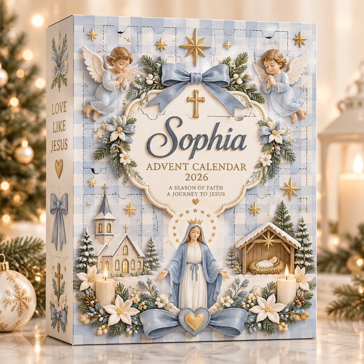 Personalized Christian Advent Calendar 2026, Mary Nativity Christmas Advent Calendar, Religious Faith Countdown, 24 Days Christmas Journey to Jesus, Christian Gift for Family ACG19