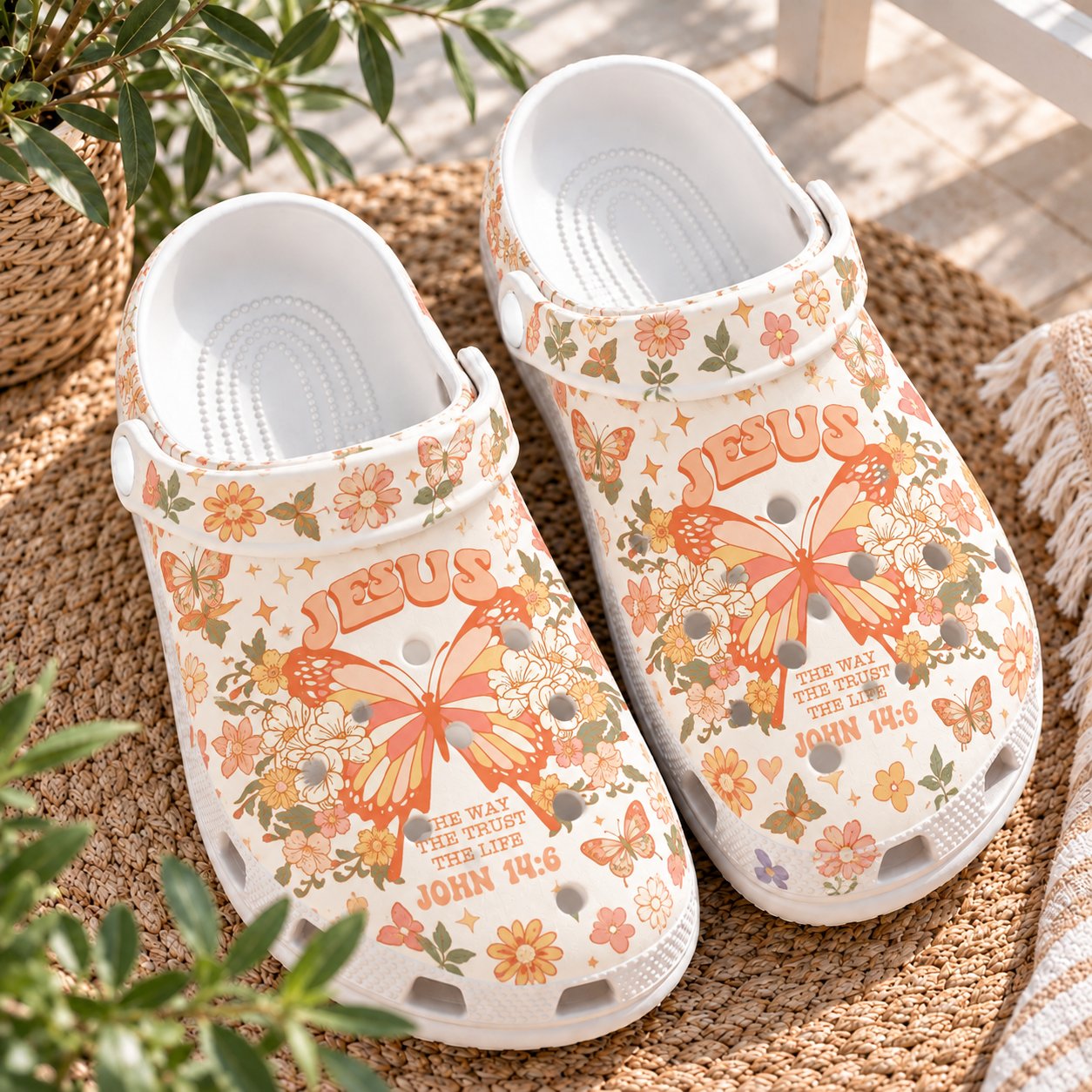 Jesus Christian Clog Shoes, Butterfly Floral Faith Slip On Clogs, Christian Gift, Kid Adult Comfort Clogs Shoes CLOGS42