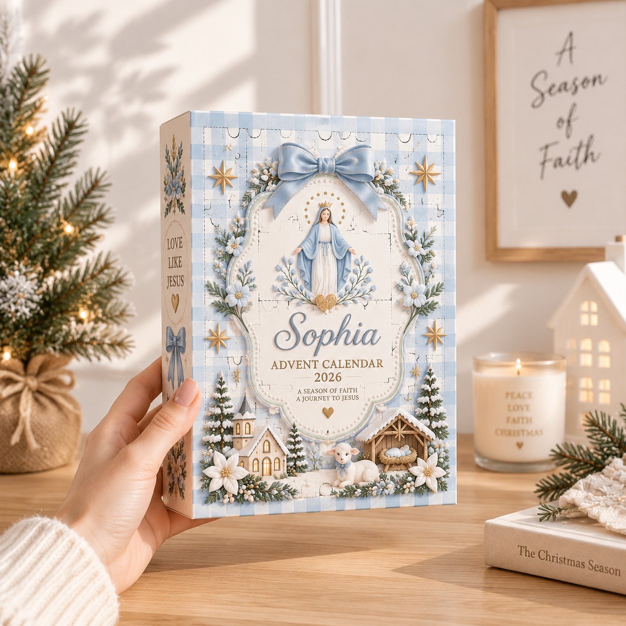 Personalized Christian Advent Calendar 2026, Mary Nativity Christmas Advent Calendar, Religious Faith Countdown, 24 Days Christmas Journey to Jesus, Christian Gift for Family ACG19