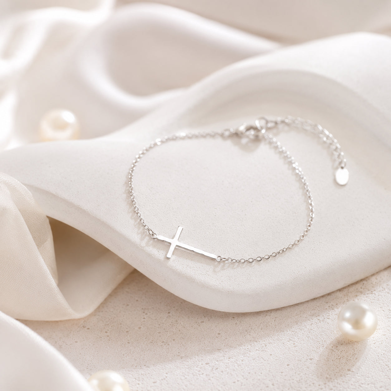 Minimalist Silver Cross Bracelet for Women, Adjustable Christian Bracelet, Catholic Faith Jewelry, Elegant Religious Gift, Delicate Cross Wrist Bracelet