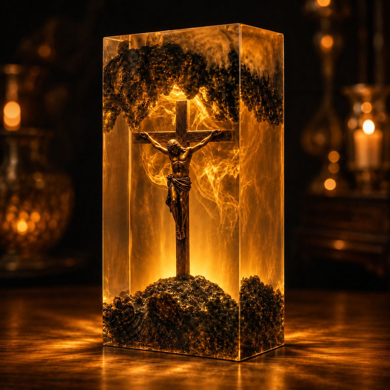 Jesus Crucifix Epoxy Lamp, Catholic Cross LED Night Light, Faith-Based Religious Home Decor, Catholic Prayer Room Gift EPOXY20