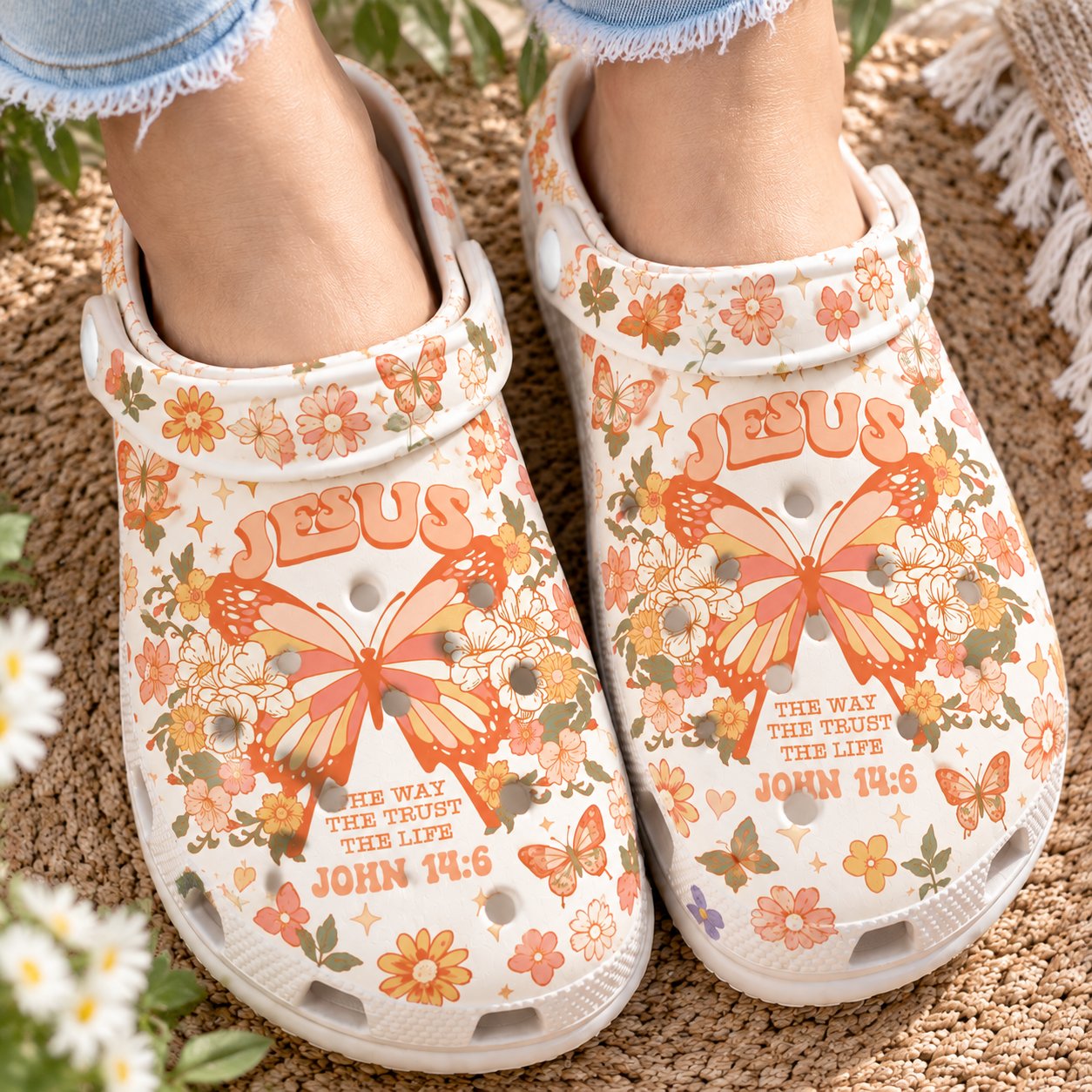Jesus Christian Clog Shoes, Butterfly Floral Faith Slip On Clogs, Christian Gift, Kid Adult Comfort Clogs Shoes CLOGS42