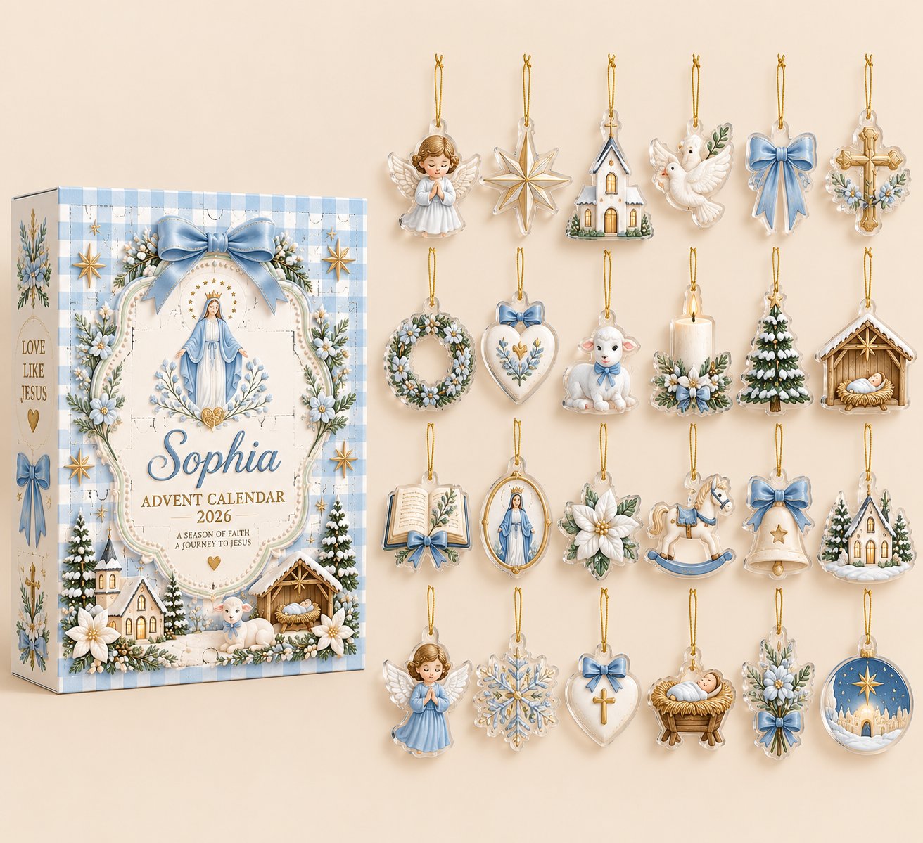 Personalized Christian Advent Calendar 2026, Mary Nativity Christmas Advent Calendar, Religious Faith Countdown, 24 Days Christmas Journey to Jesus, Christian Gift for Family ACG19