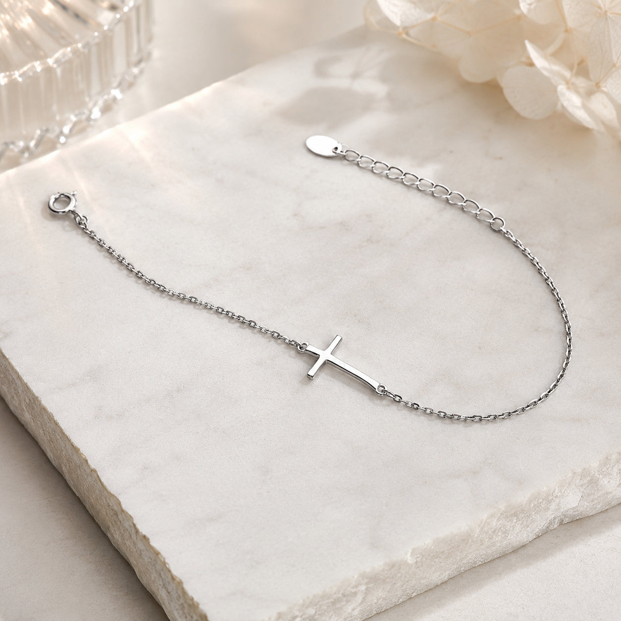 Minimalist Silver Cross Bracelet for Women, Adjustable Christian Bracelet, Catholic Faith Jewelry, Elegant Religious Gift, Delicate Cross Wrist Bracelet
