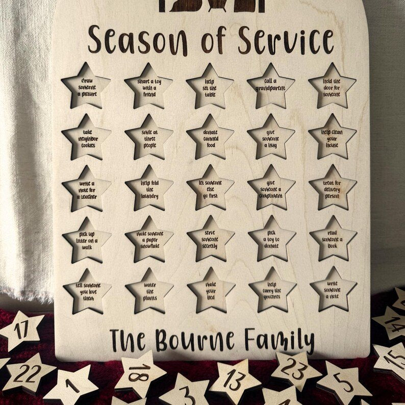 Wooden Random Acts of Kindness Advent Calendar, Season of Service Gift Wooden Sign, Custom Tabletop Religious Gift, Spinning Wheel Christmas Countdown Decor, Christmas Countdown Gift XMASW17
