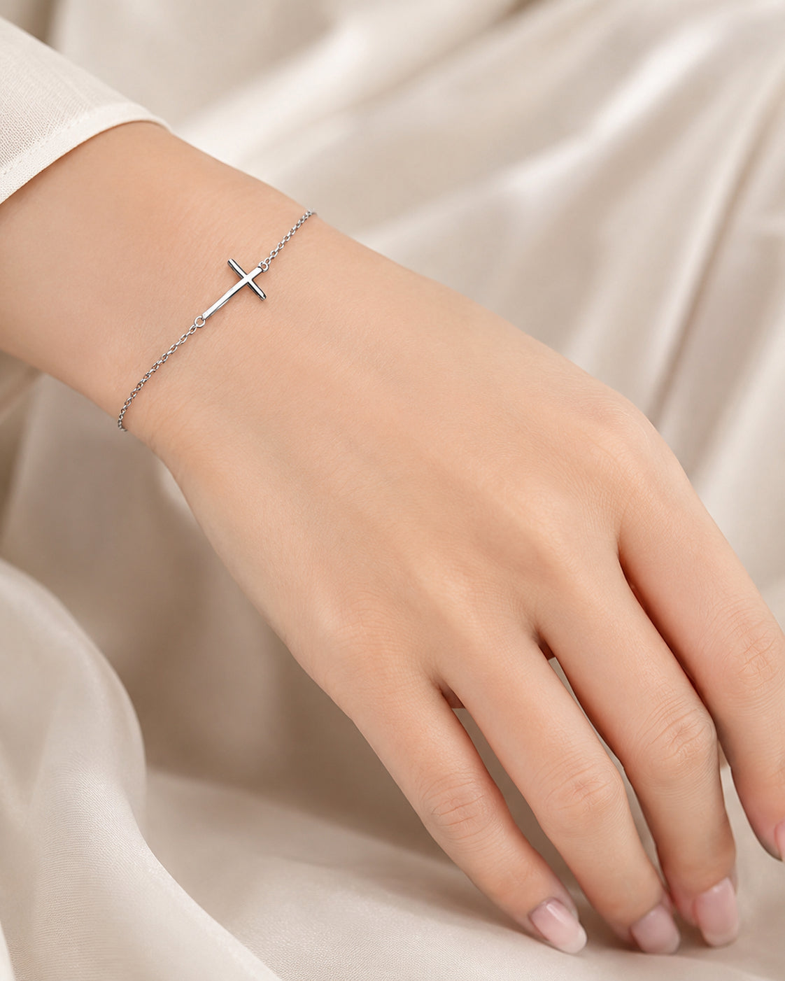 Minimalist Silver Cross Bracelet for Women, Adjustable Christian Bracelet, Catholic Faith Jewelry, Elegant Religious Gift, Delicate Cross Wrist Bracelet