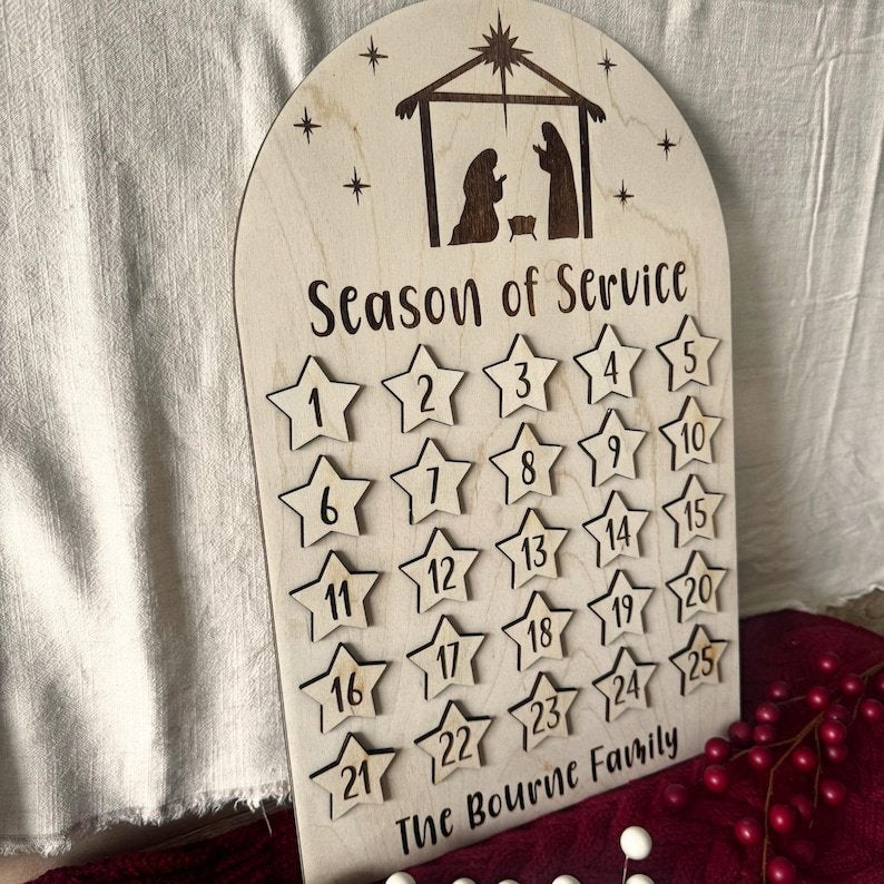 Wooden Random Acts of Kindness Advent Calendar, Season of Service Gift Wooden Sign, Custom Tabletop Religious Gift, Spinning Wheel Christmas Countdown Decor, Christmas Countdown Gift XMASW17