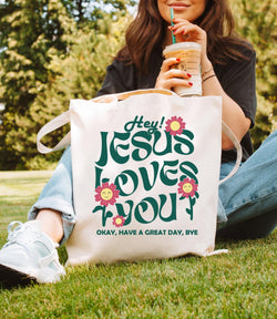 Jesus Loves You Bible Verse Tote Bag, Faith-Based Church Tote, Y2K Aesthetic Christian Bag, Catholic Religious Gift, Trendy Christian Tote