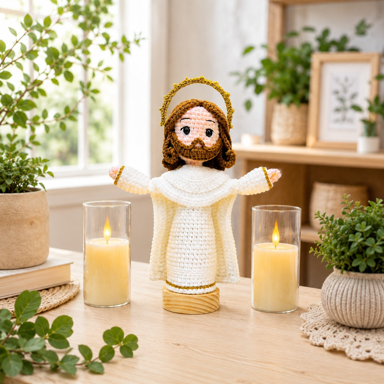 Handmade Crochet Jesus Doll, Christian Amigurumi Plush, Religious Faith Gift, Baptism Gift, Prayer Room Decor CR01