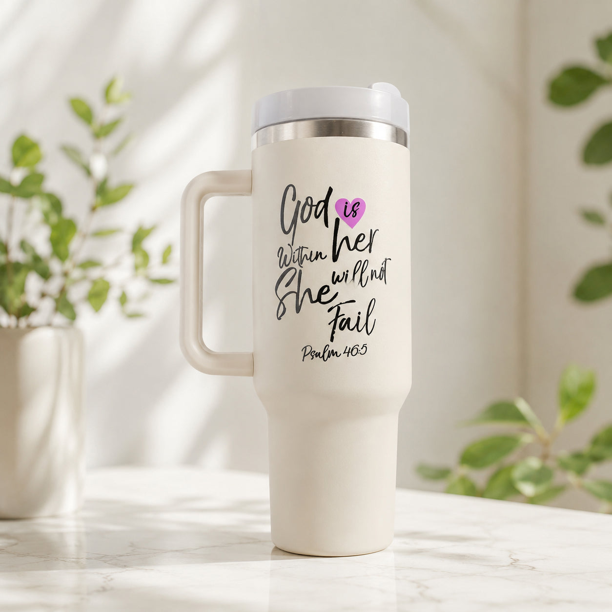 God Is Within Her She Will Not Fail Tumbler 30oz/40oz, Psalm 46:5 Christian Faith Travel Mug, Inspirational Bible Verse Cup LAFN01