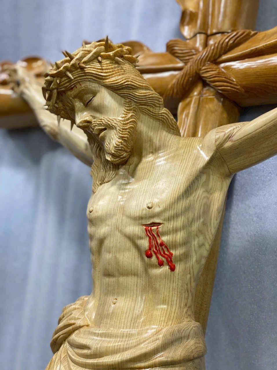 Wooden Crucifix Statue, Jesus on the Cross Wood Carving, Catholic Wall Cross, Handmade Christian Religious Decor Gift