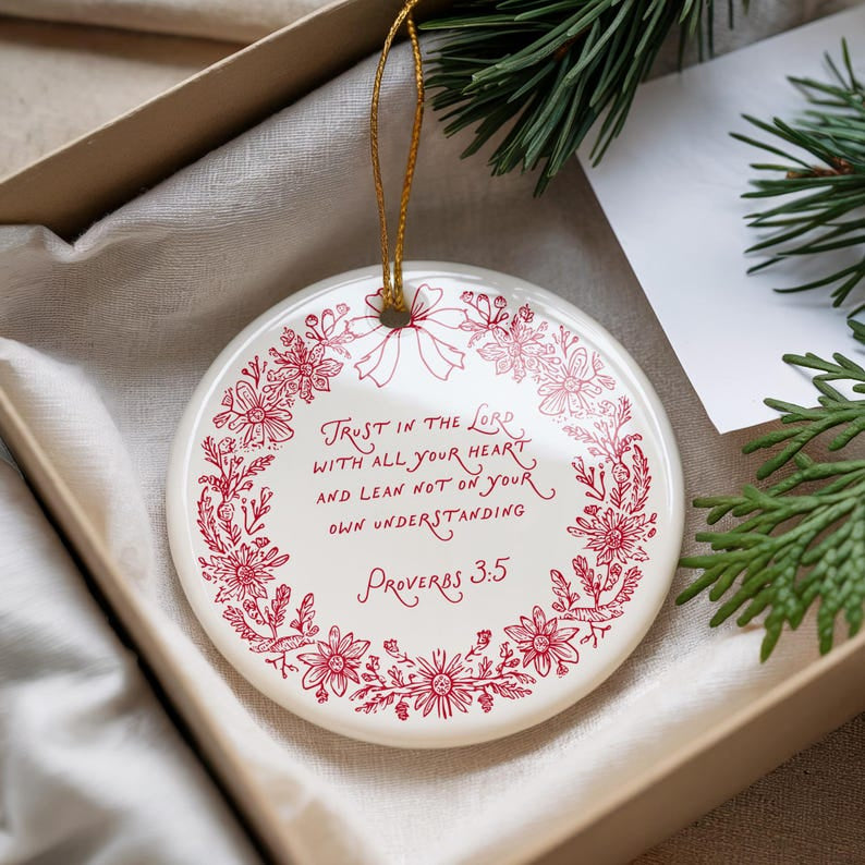 Christian Bible Verse Ceramic Ornament, Proverbs 3:5 Ceramic Christmas Ornament – Christian Bible Verse Keepsake, Religious Tree Decor CRMO01