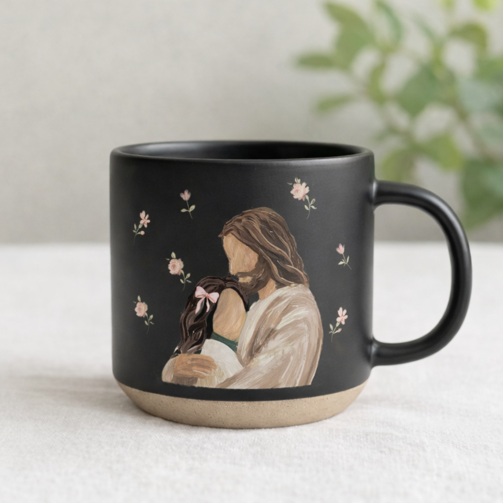 Jesus Hug Mug, Christian Coffee Mug, Religious Gift for Her, Faith Coffee Cup, Floral Pottery Mug, Comfort Prayer Mug