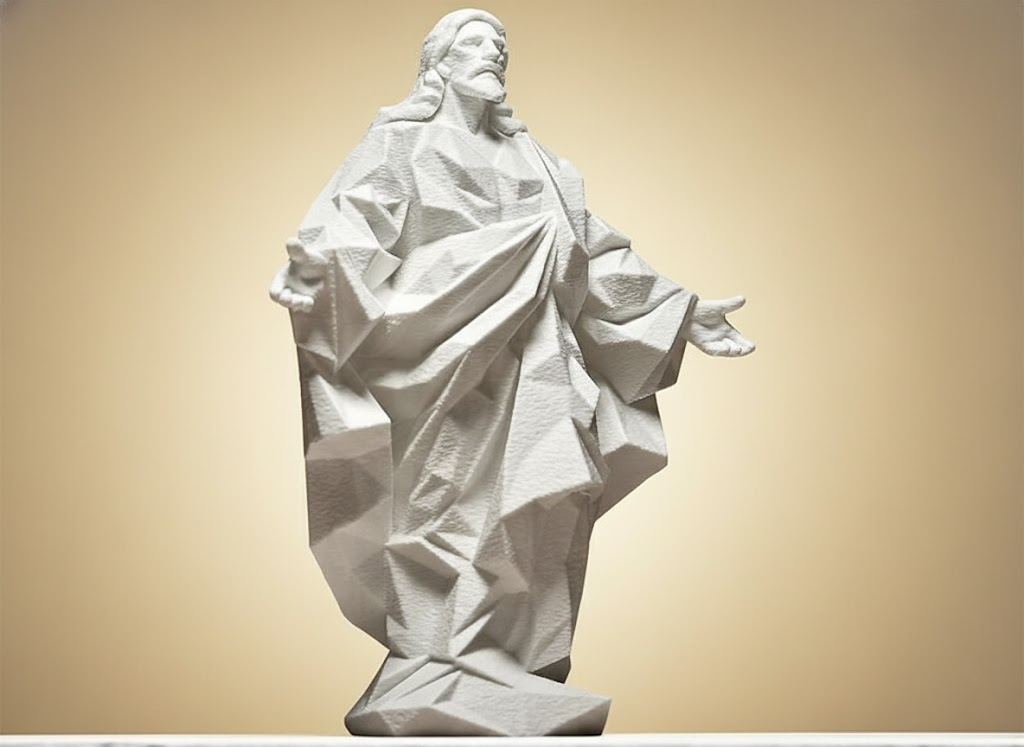 Modern Jesus Statue, Geometric Sacred Sculpture, Contemporary Christian Home Decor & Spiritual Gift