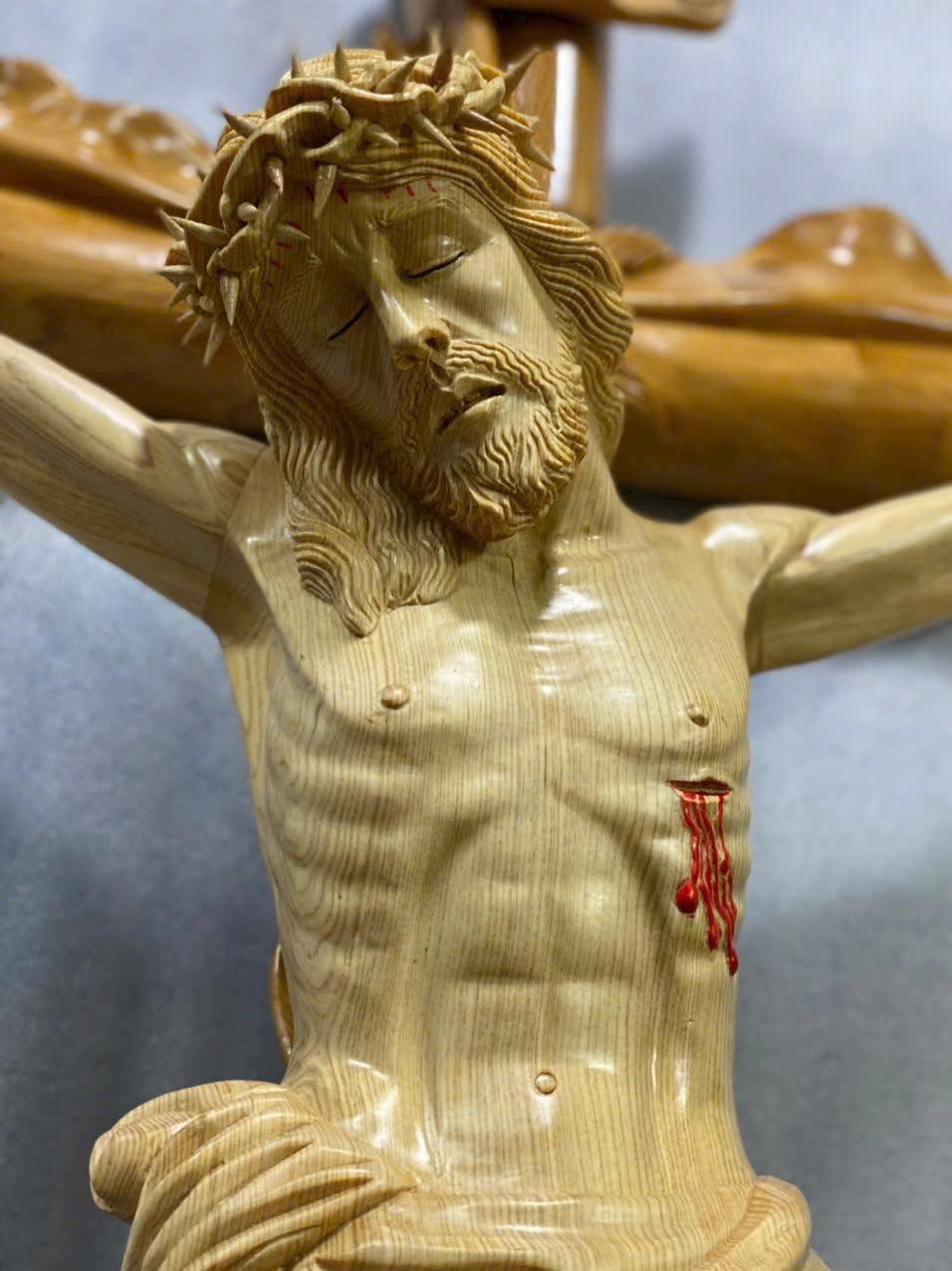 Wooden Crucifix Statue, Jesus on the Cross Wood Carving, Catholic Wall Cross, Handmade Christian Religious Decor Gift