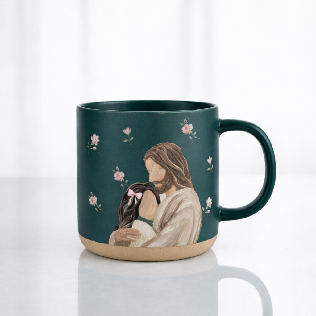 Jesus Hug Mug, Christian Coffee Mug, Religious Gift for Her, Faith Coffee Cup, Floral Pottery Mug, Comfort Prayer Mug
