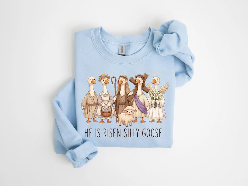 He Is Risen Silly Goose Shirt, Comfort Colors Easter Tee, Funny Christian Shirt, Cute Religious Goose Graphic, Easter Church Gift for Women CFLAF064