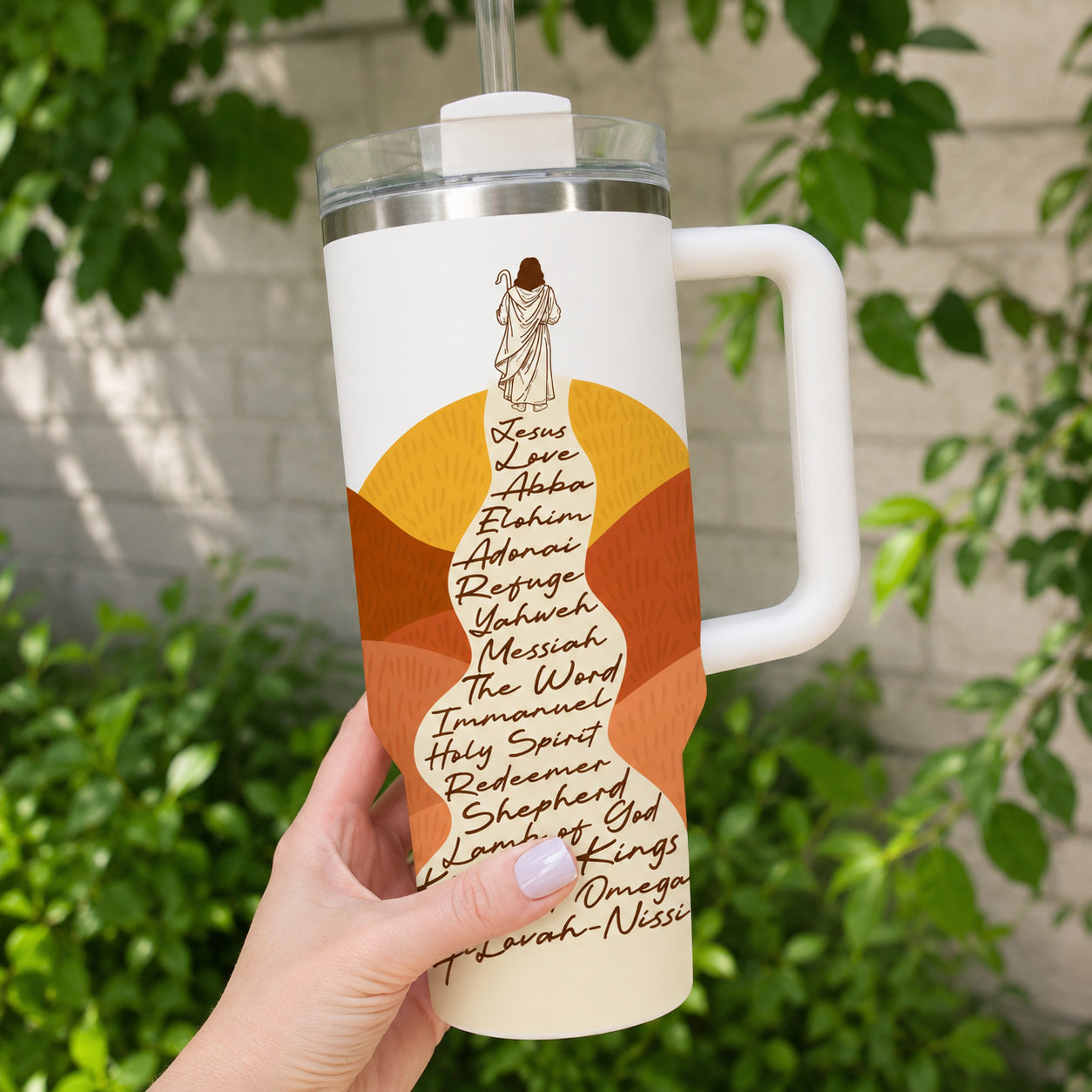 Christian Bible Tumbler 30oz/40oz, Beautiful Names of Jesus Bible Verse Cup with Handle, Faith-Inspired 40oz Tumbler, Christian Gift TUMB01
