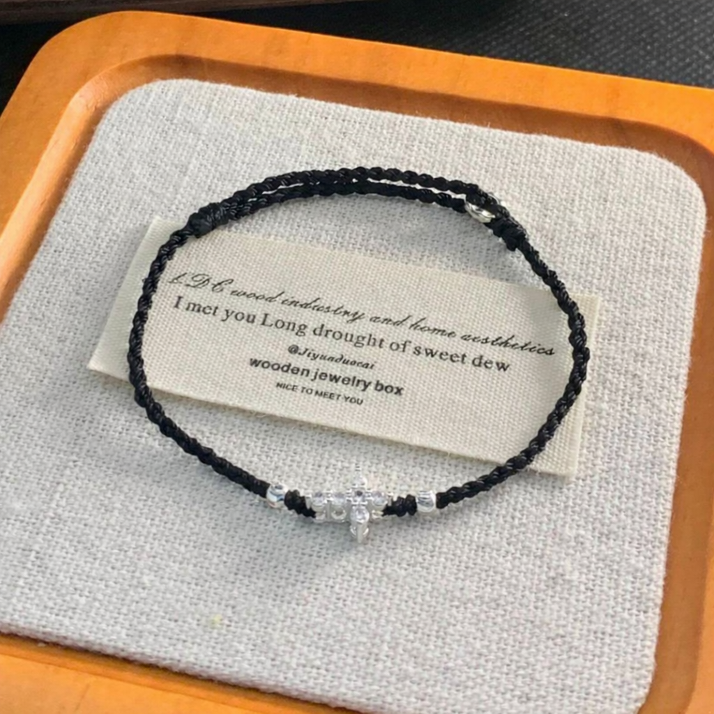 Catholic Cross Bracelet, Black Braided Christian Bracelet, Adjustable Faith Jewelry, Religious Gift for Women, Minimalist Saint Cross Bracelet