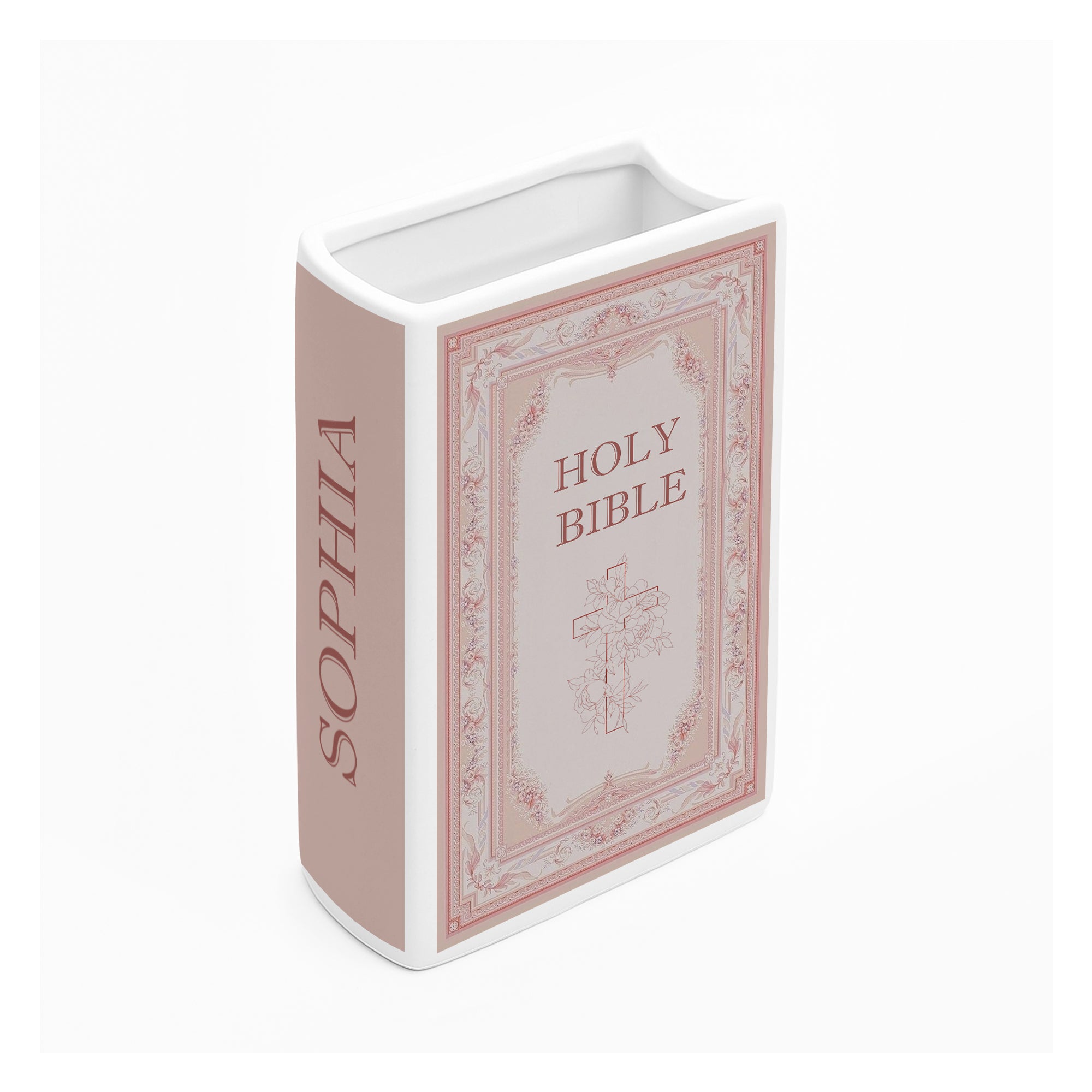 Personalized Holy Bible Book Vase, Christian Ceramic Floral Vase with Cross, Jesus Gift for Women, Christmas Gift Decor CBLAF01