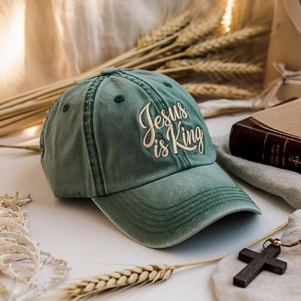 Embroidered Jesus is King Dad Washed Baseball Hat, Christian Embroidered Hat, Jesus Cap, Faith Apparel, Gift For Him, Gift For Her LAFH01