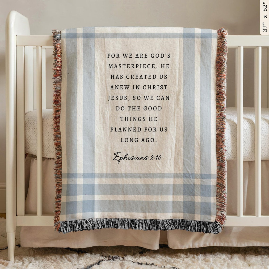 Personalized Baby Woven Scripture Blanket, Custom Baptism Gift for Boy or Girl, Modern Christian Nursery Decor, Heirloom Bible Verse Throw WBLAF01