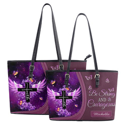 Be Strong And Courageous Leather Bag, Personalized Leather Bag With Bible Verse. BLAF09